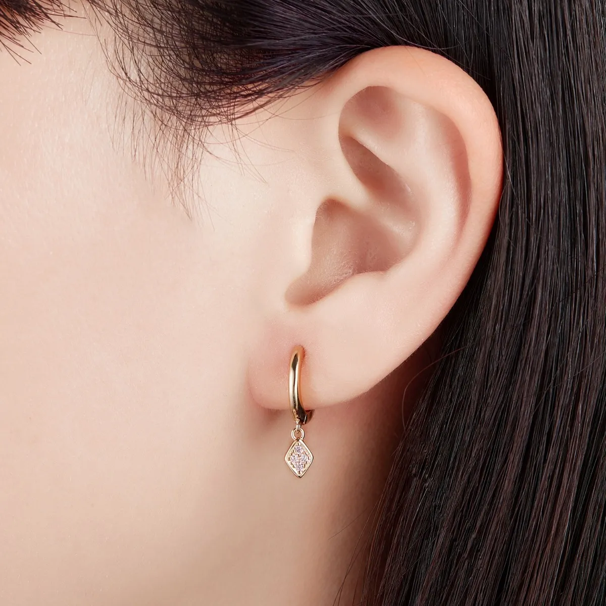 Pendientes Aro con Rombo Circonita