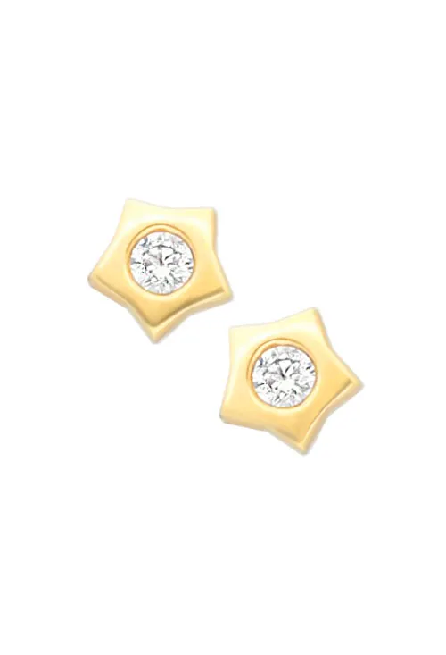 Pendientes oro amarillo forma estrella con circonita