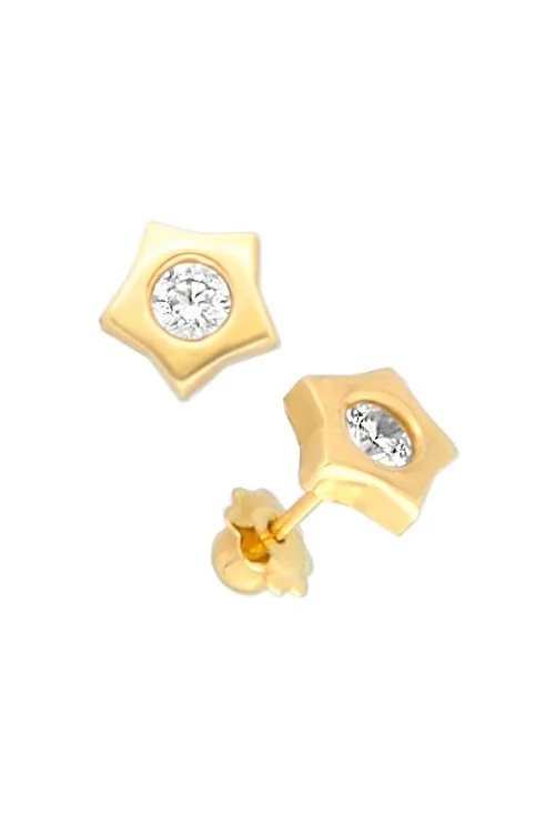 Pendientes oro amarillo forma estrella con circonita