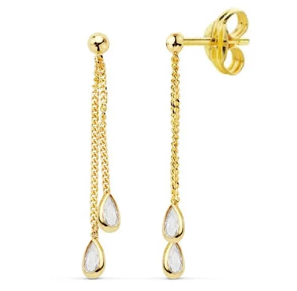 Pendientes oro mini cadenita piedras