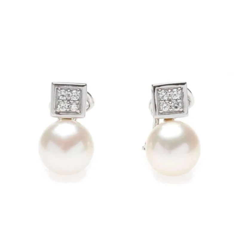 PENDIENTES PLATA RODIO MOTIVO CUADRADO CIRC BLANCA