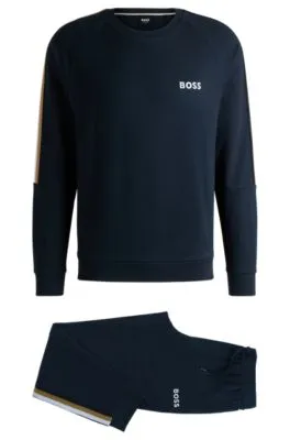 Pijama de felpa de algodón con logos y detalles de cinta
