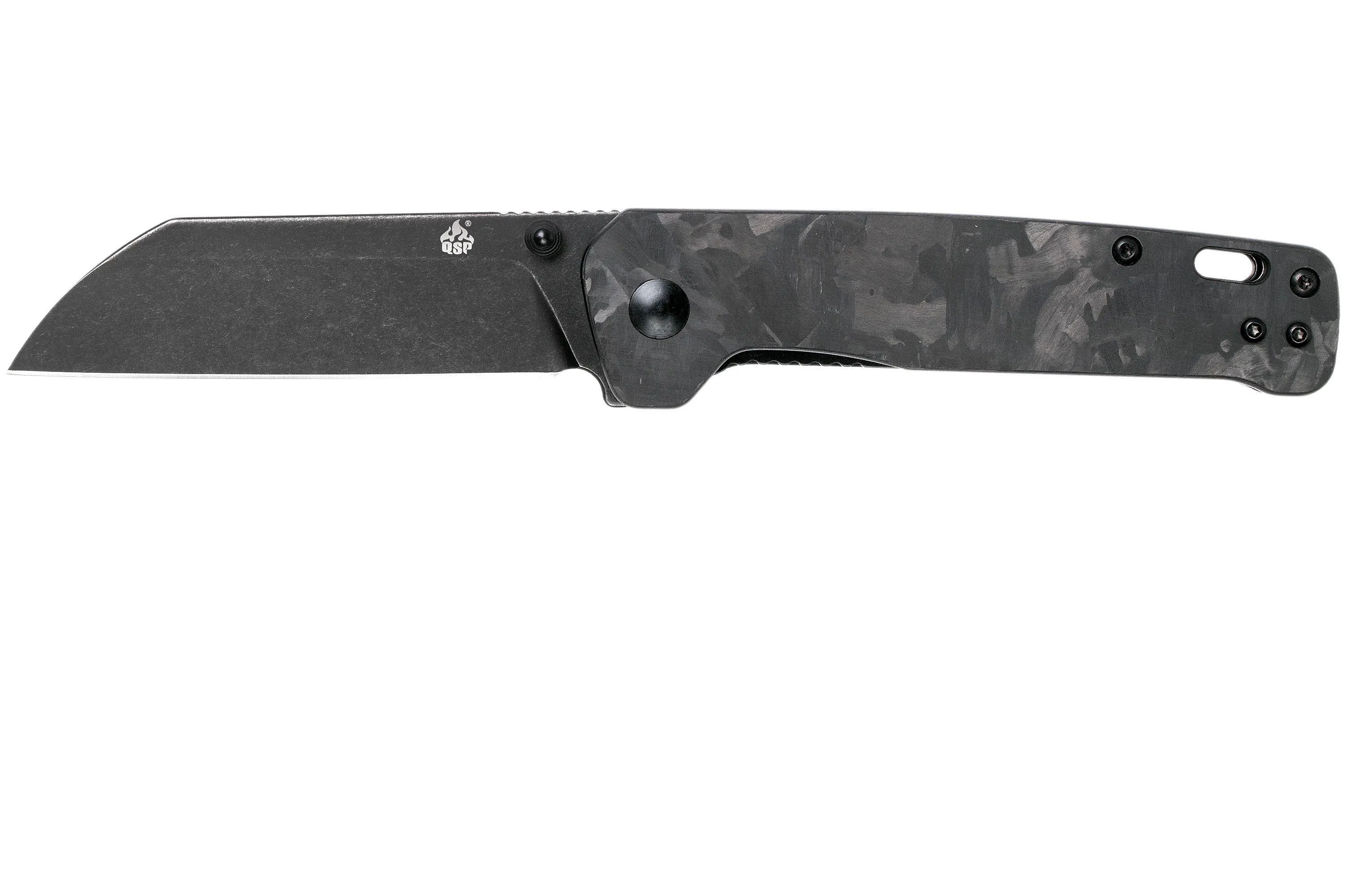 QSP KNIFE PENGUIN QS130U SHREDDED CARBON FIBRE G10, BLACKWASHED, NAVAJA