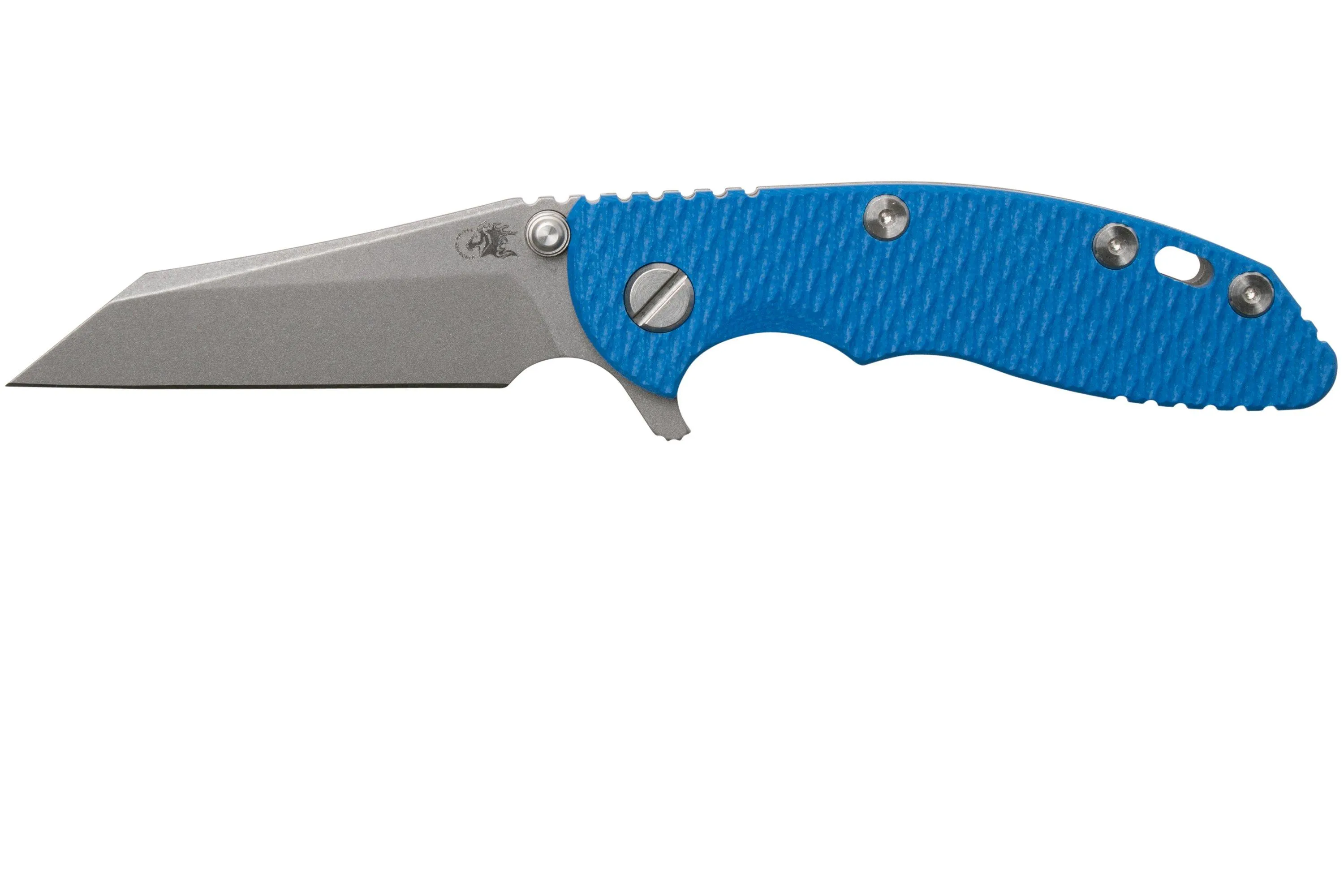 RICK HINDERER XM18 3" WHARNCLIFFE 20CV ACID STONEWASH, WORKING FINISH BLUE G10, NAVAJA