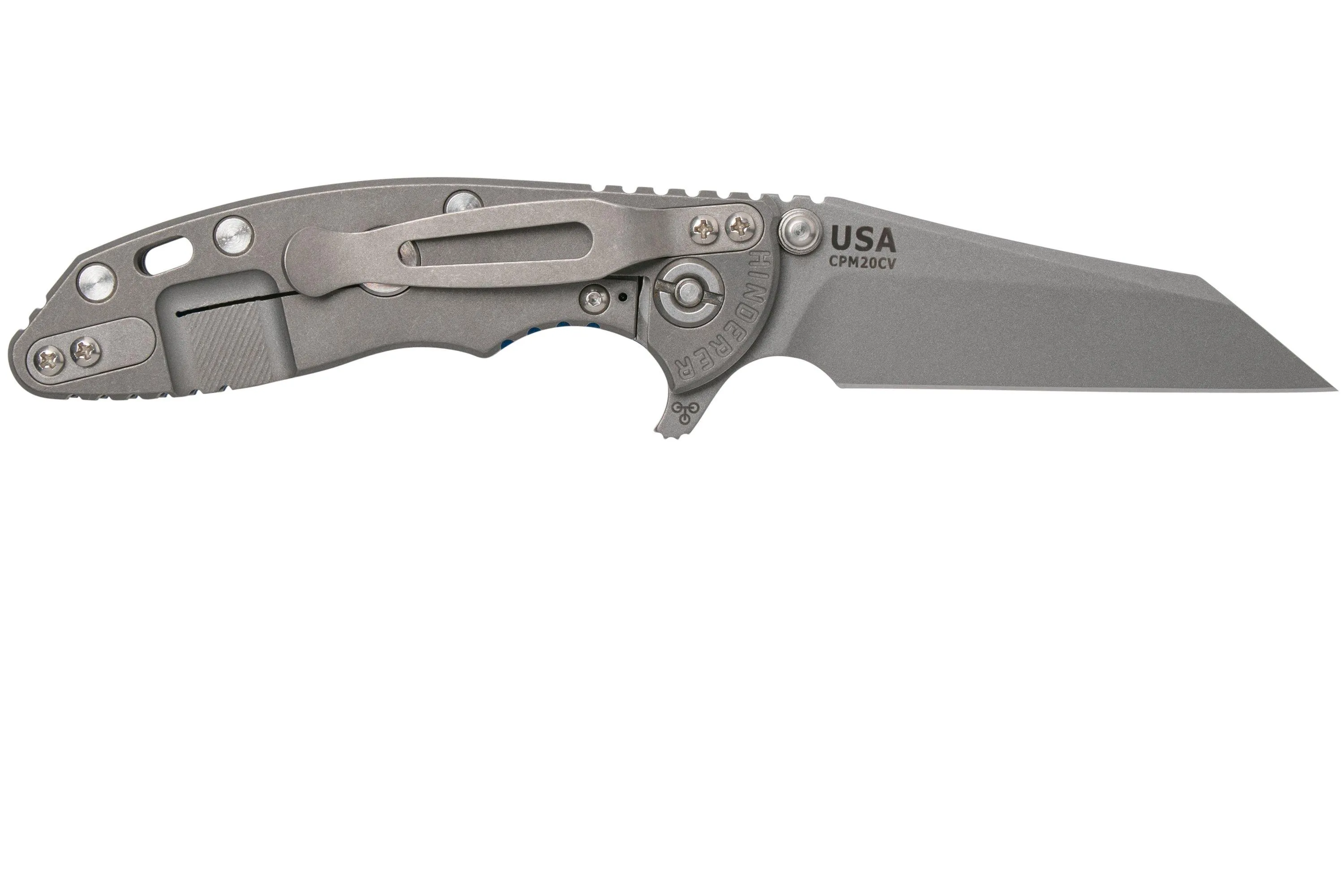 RICK HINDERER XM18 3" WHARNCLIFFE 20CV ACID STONEWASH, WORKING FINISH BLUE G10, NAVAJA