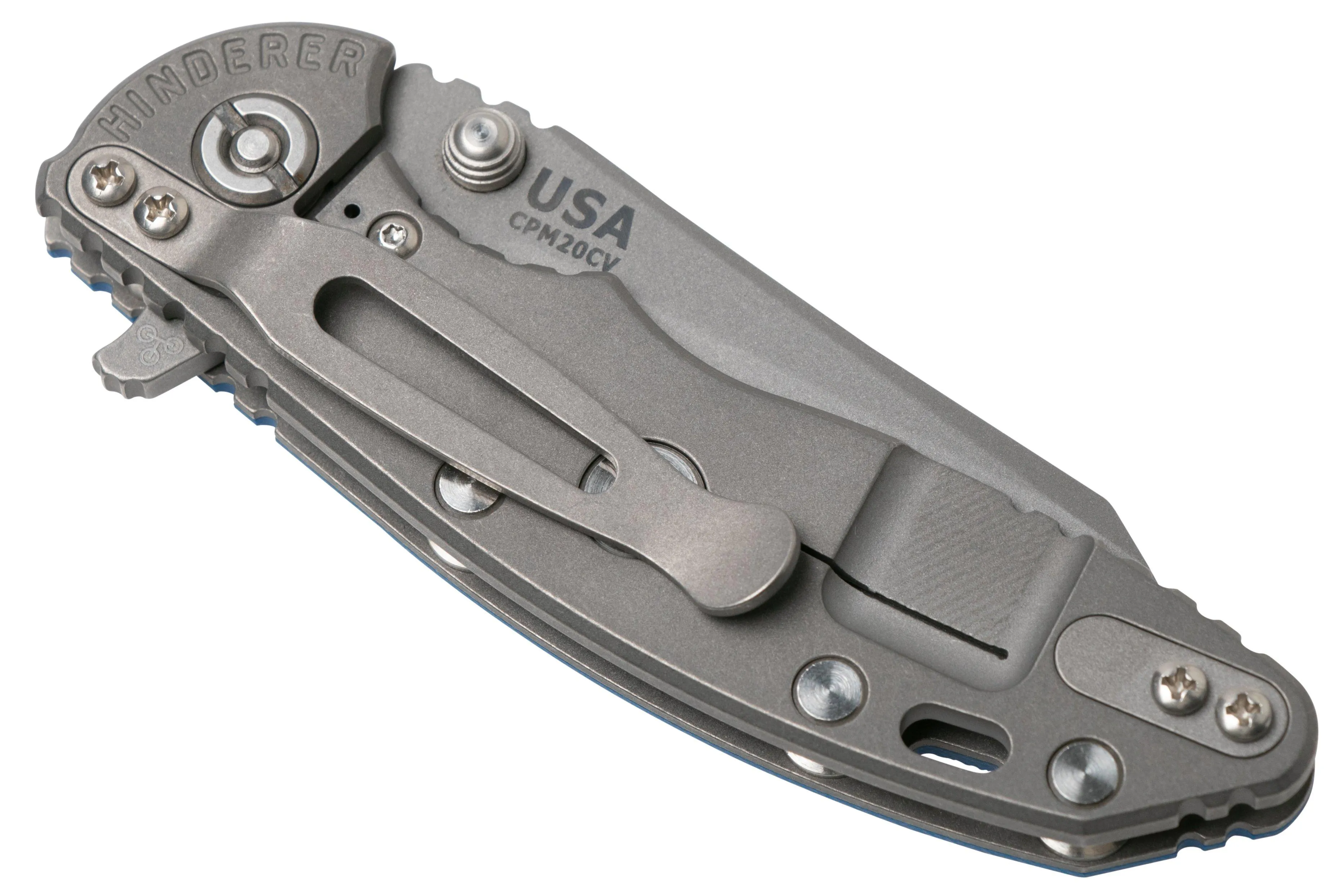 RICK HINDERER XM18 3" WHARNCLIFFE 20CV ACID STONEWASH, WORKING FINISH BLUE G10, NAVAJA