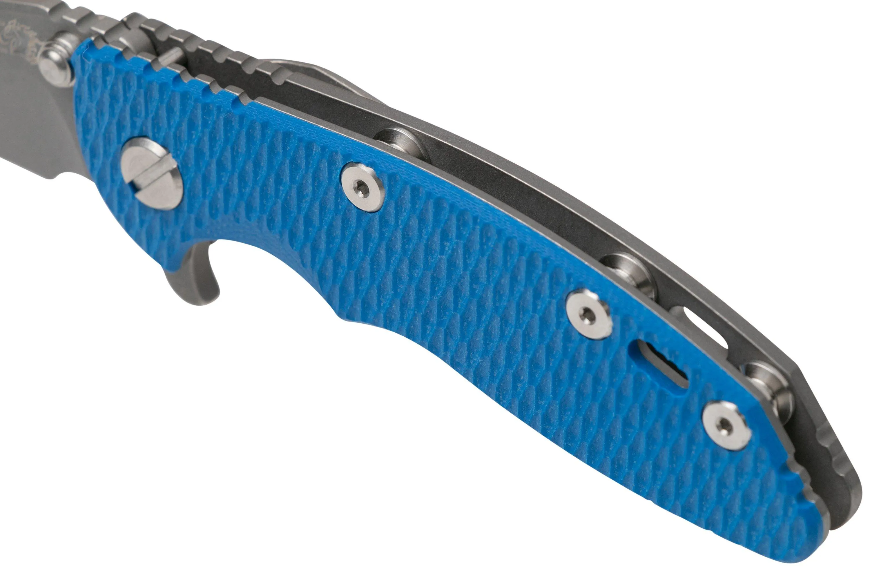 RICK HINDERER XM18 3" WHARNCLIFFE 20CV ACID STONEWASH, WORKING FINISH BLUE G10, NAVAJA