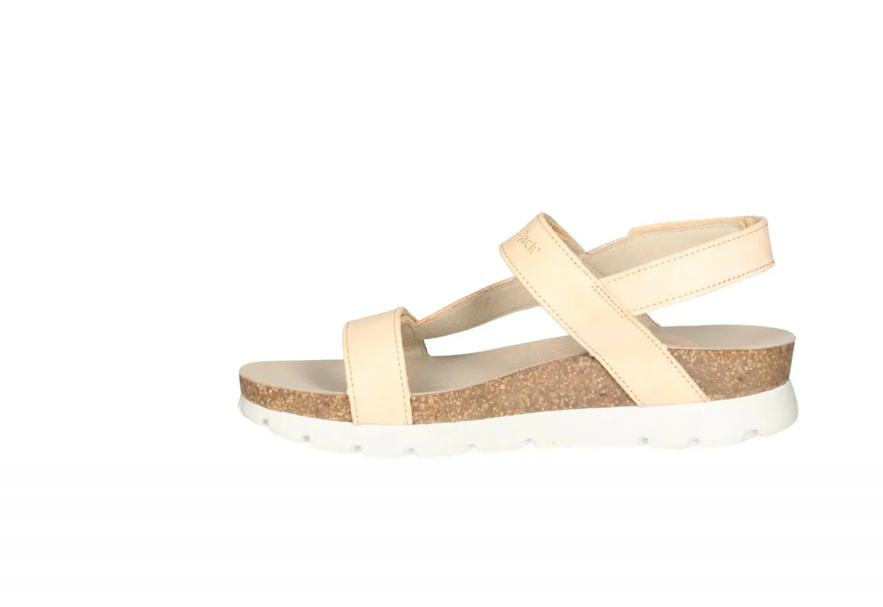Sandalia Nobuck Beige Velcro Tres Tiras Piso Blanco
