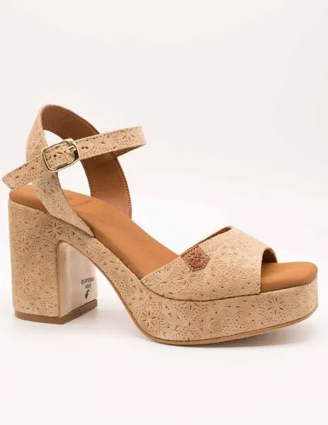 Sandalia Popa Marsella Grabado Beige Serraje de Mujer