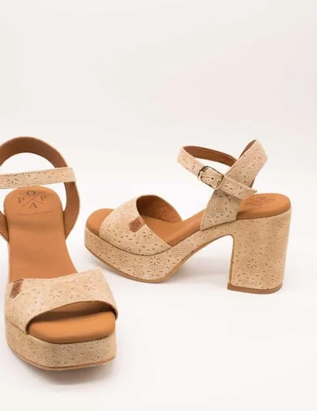 Sandalia Popa Marsella Grabado Beige Serraje de Mujer