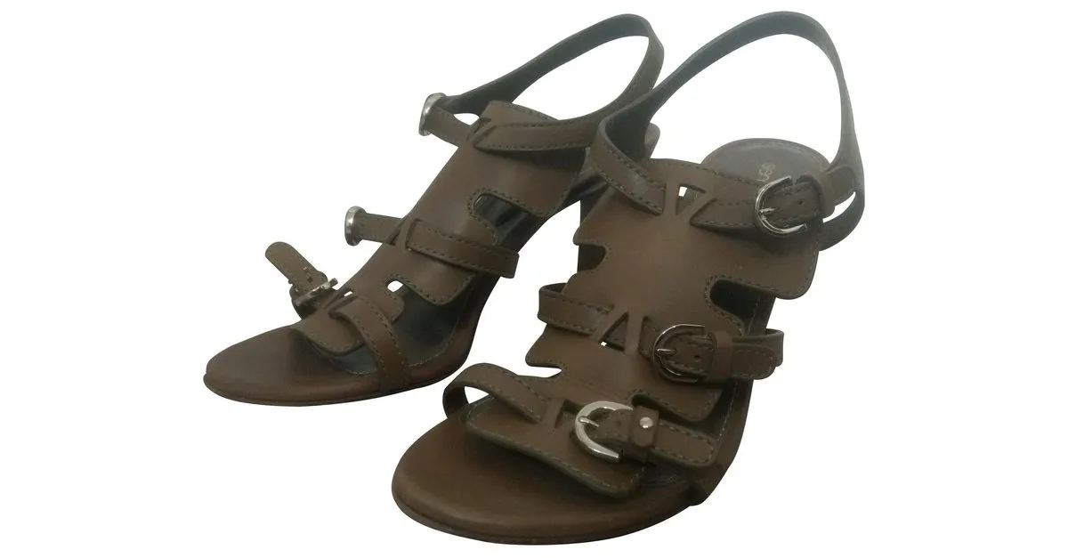 Sandalias de cuero Sergio Rossi con tacones altos Castaño 