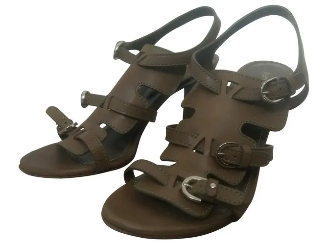 Sandalias de cuero Sergio Rossi con tacones altos Castaño 