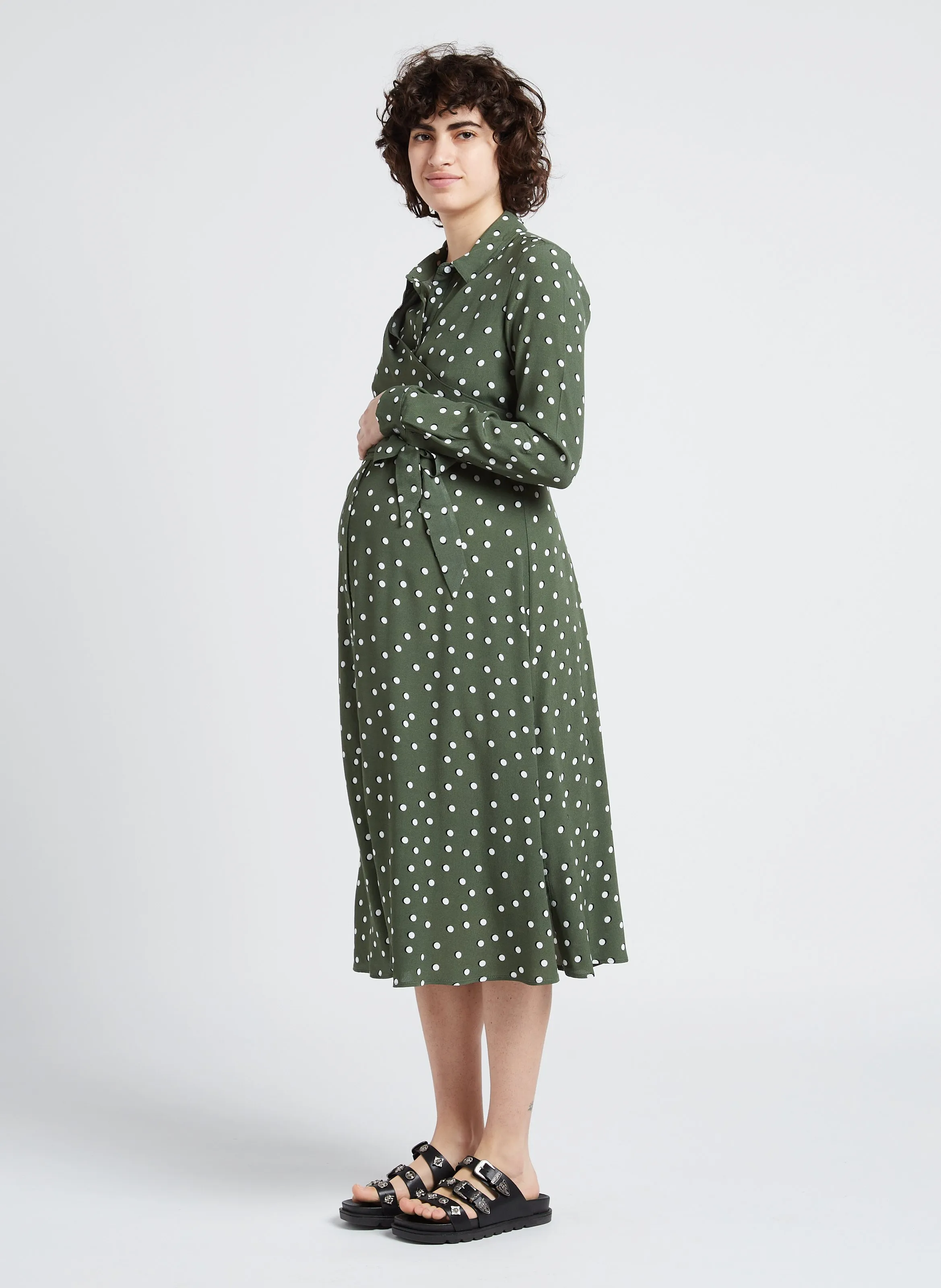 SERAPHINE BLESS  VESTIDO CAMISERO PREMAMá ESTAMPADO EN CAQUI
