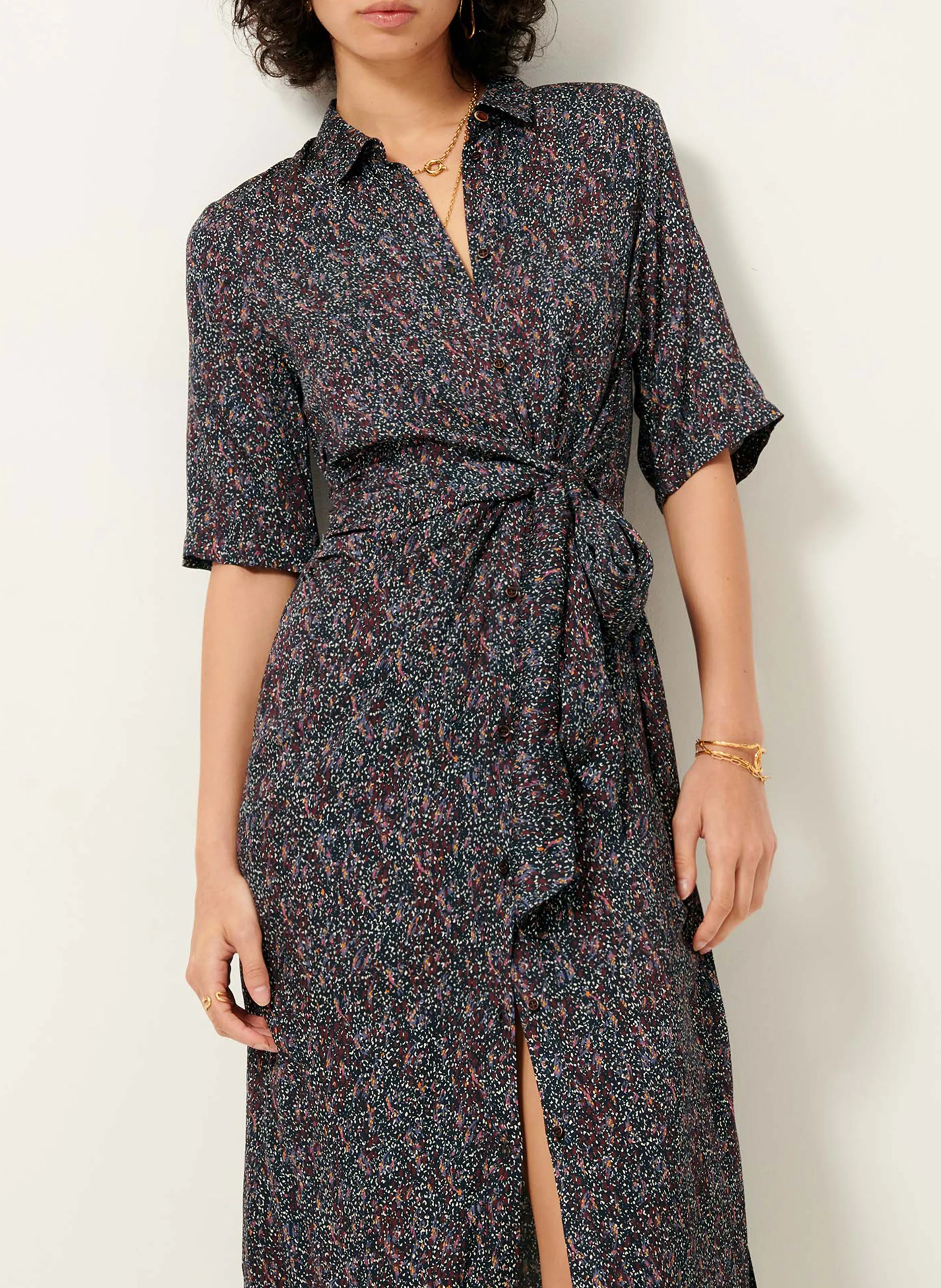 SESSUN CHRISTI  VESTIDO CAMISERO ESTAMPADO CUELLO CLáSICO EN AZUL