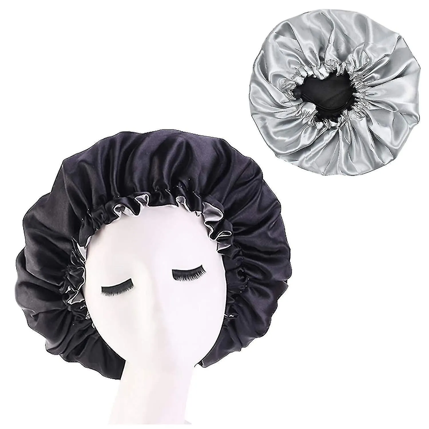 Shower Cap 2 Pieces Ladies Double Layer Satin Sleep Cap