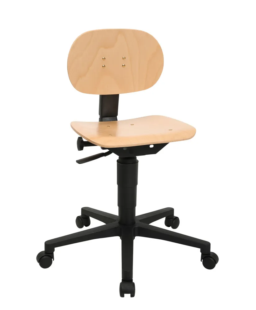 Silla giratoria de trabajo TopStar Tec 11, con base de plástico, asiento de madera de haya