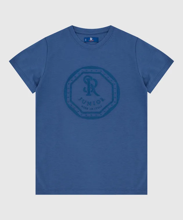 STEFANO RICCI CHILDREN'S BLUE TSHIRT WITH A MONOGRAM