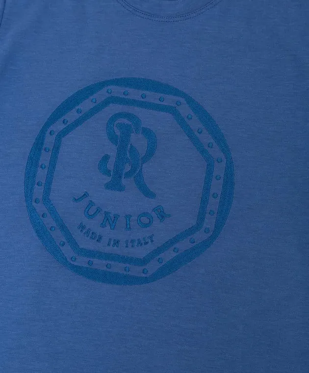 STEFANO RICCI CHILDREN'S BLUE TSHIRT WITH A MONOGRAM