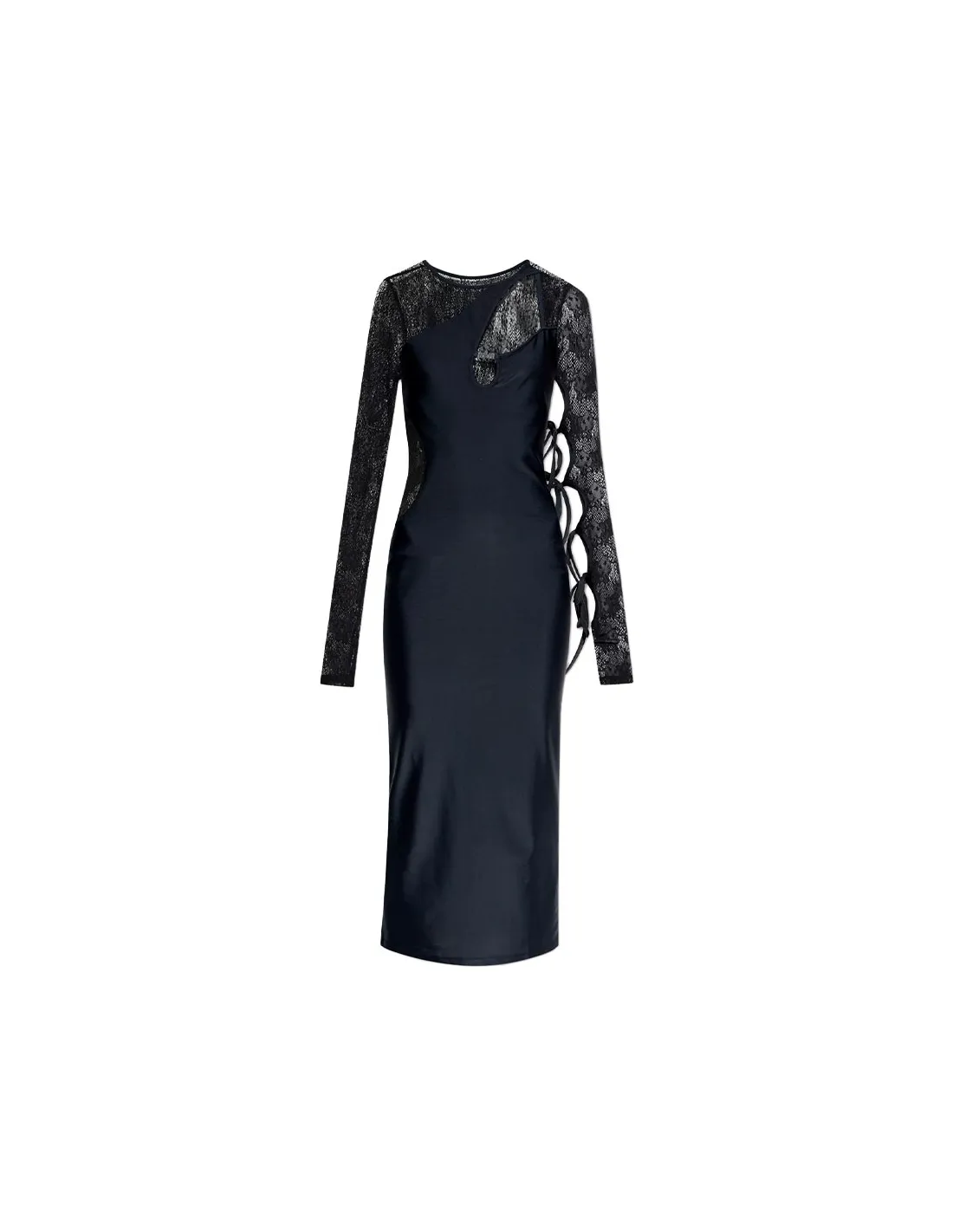 Vestido negro de encaje con aberturas asimétricas