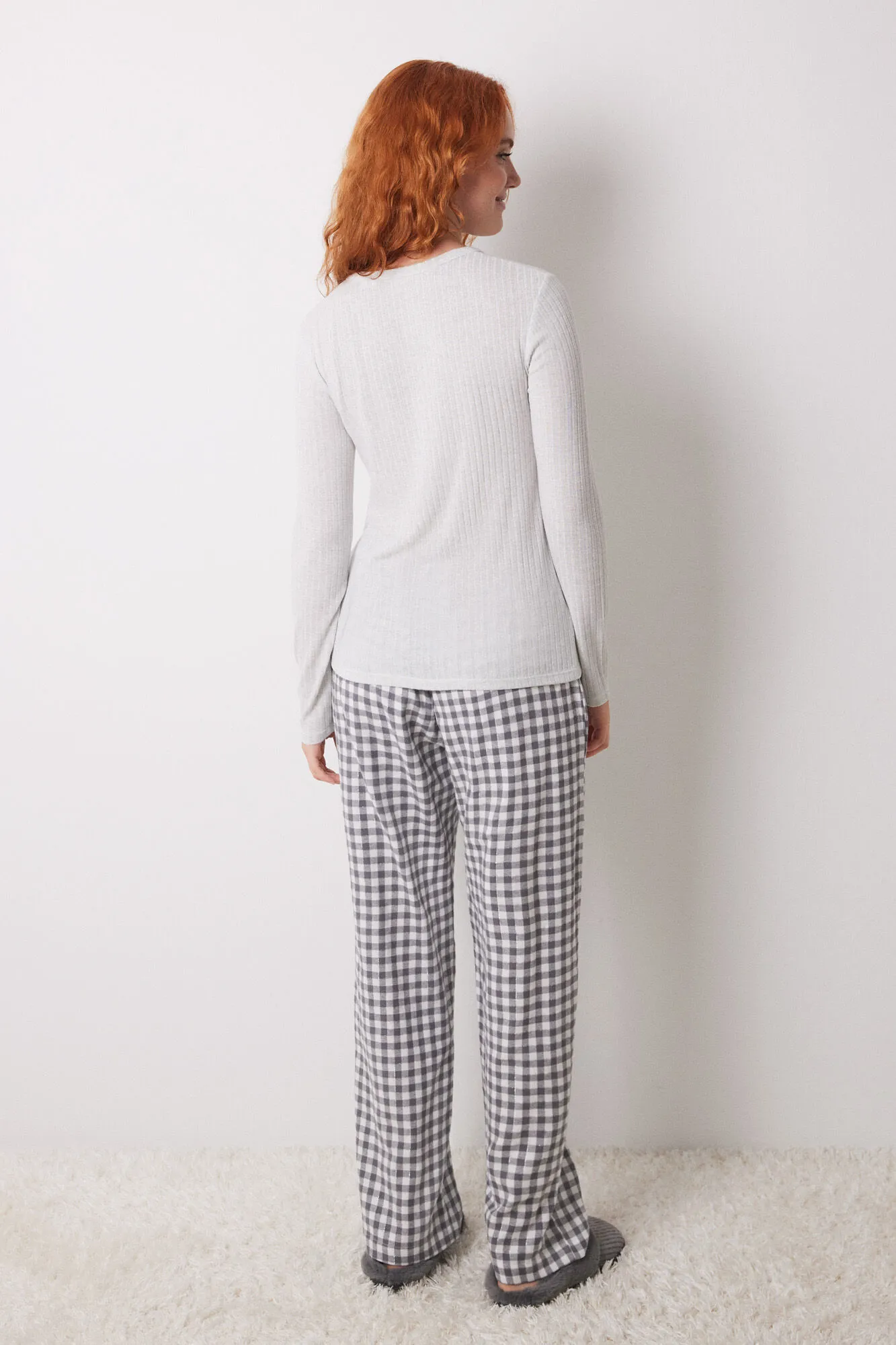 Women'secret Pijama largo cuadros gris