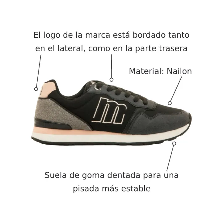 Zapatillas urban Mustang 60441 joggo classic negras con paneles rosas